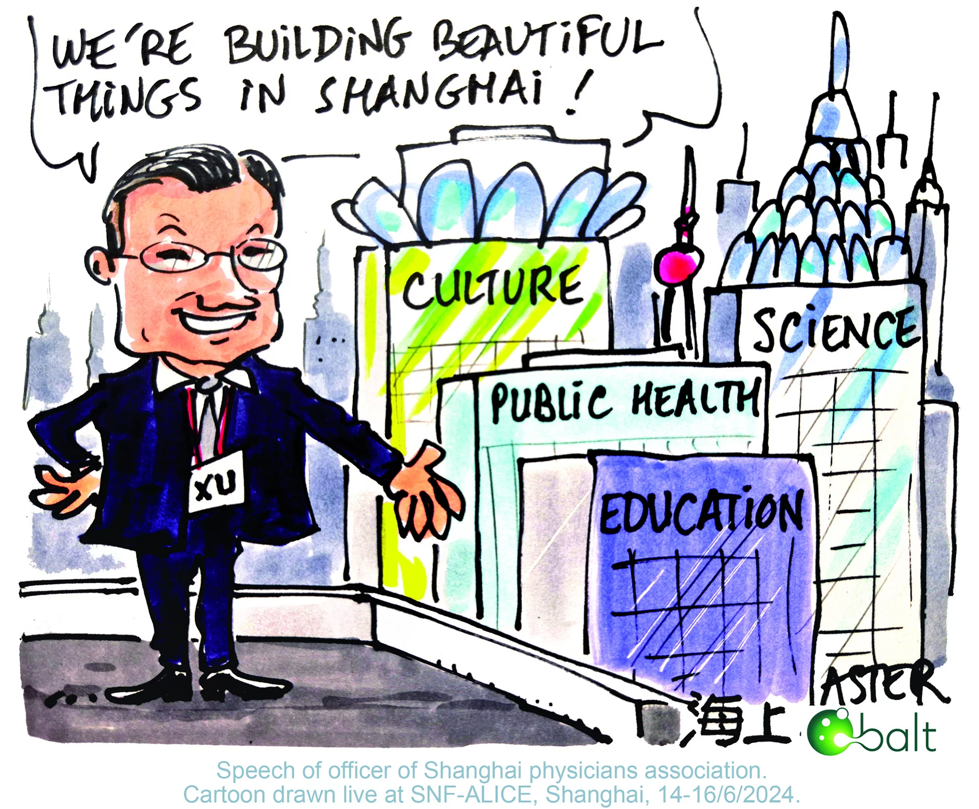Illustration humoristique dessinée en direct pendant le congrès ALICE 2024